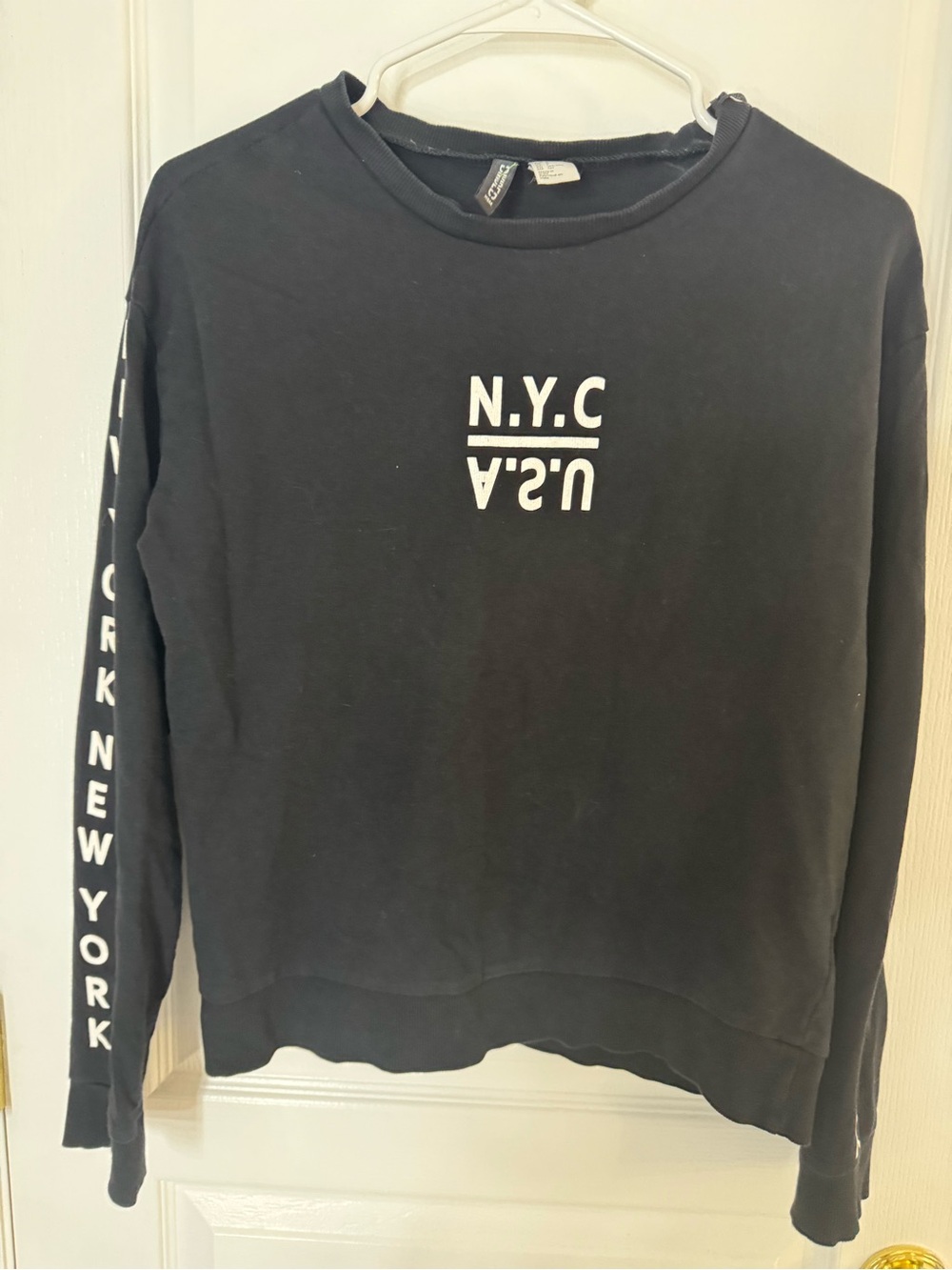 Divided Black Crewneck Sweatshirt with White N.Y.C. Graphic